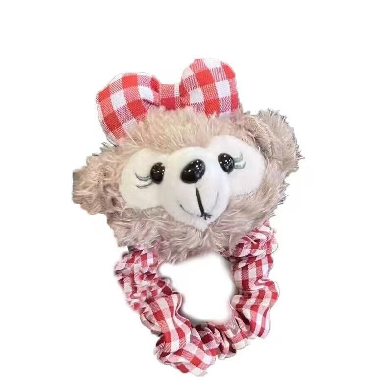 Cute duffy bear & shelliemay hair tie - red plaid hair rope - sweet & girly hair accessories for girls - trendy ins style