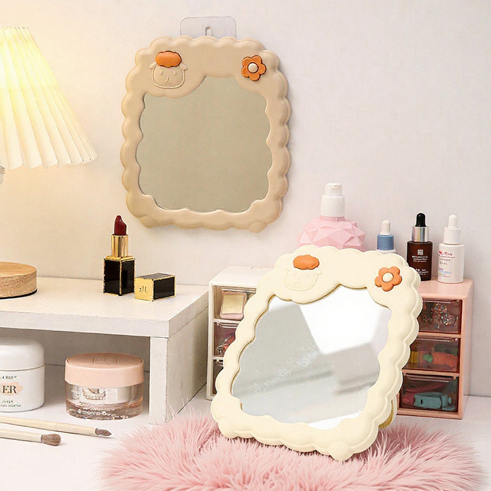Cosmetic mirror plastic hd student dormitory storage mirror for home home cute flower mirror casual desktop mirror