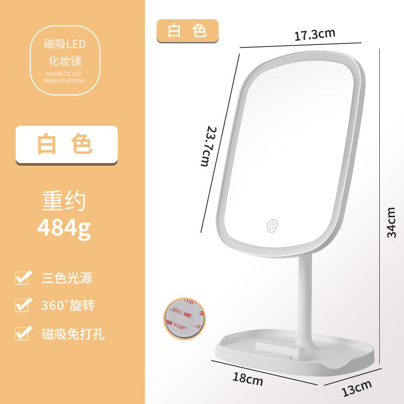 Desktop table storage makeup mirror plastic smart led light fill light for home dressing foldable glass mirror