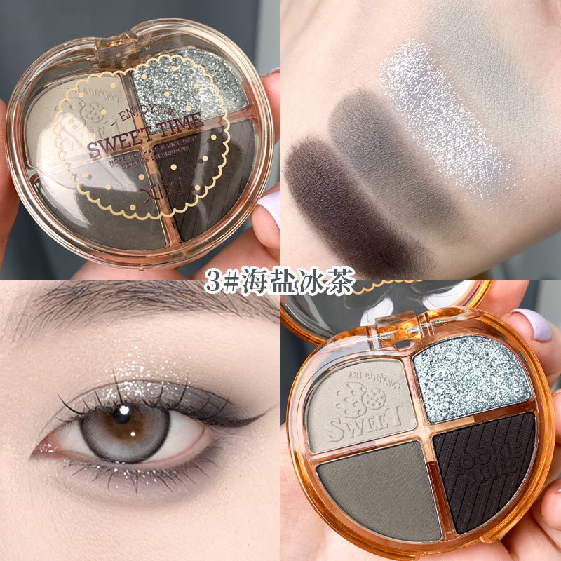 Cosmetic xixi heart's story four-color eyeshadow palette - shimmering pearls, fine glitter, highlighting, under-eye brightening, earth tones