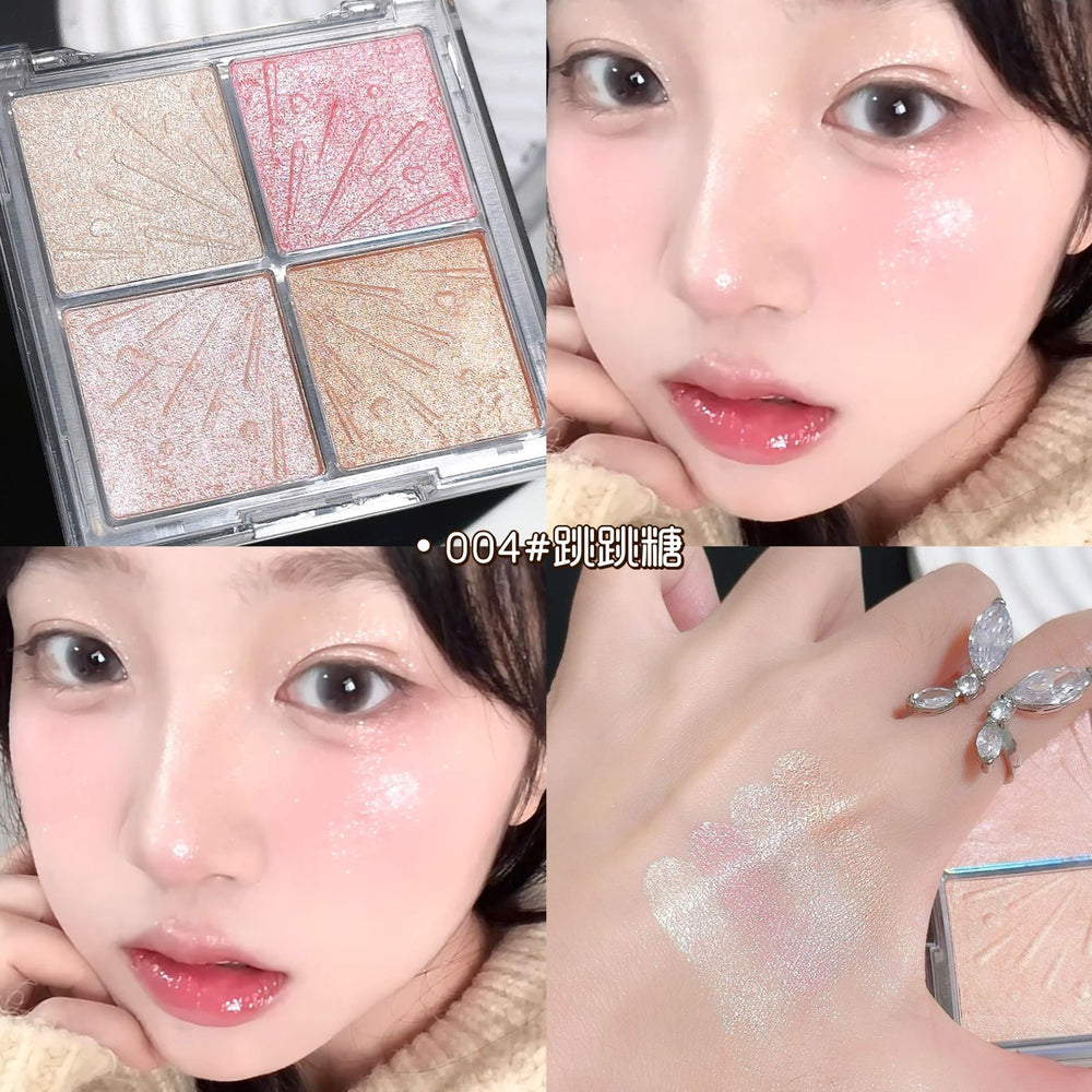 Famoty four-color highlighting palette: shimmering, dazzling, and dimensional - perfect for highlighting, contouring, and creating a radiant under-eye glow