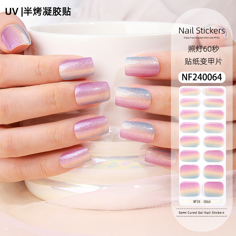 Zhengxiang custom gel nail art stickers french bronzing uv phototherapy semi-cured nail stickers ice transparent nail art stickers wholesale