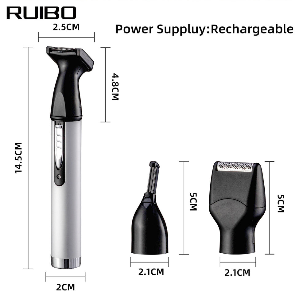 Four-in-one grooming kit: electric shaver, nose hair trimmer, eyebrow trimmer, hair clipper for men's body hair trimming