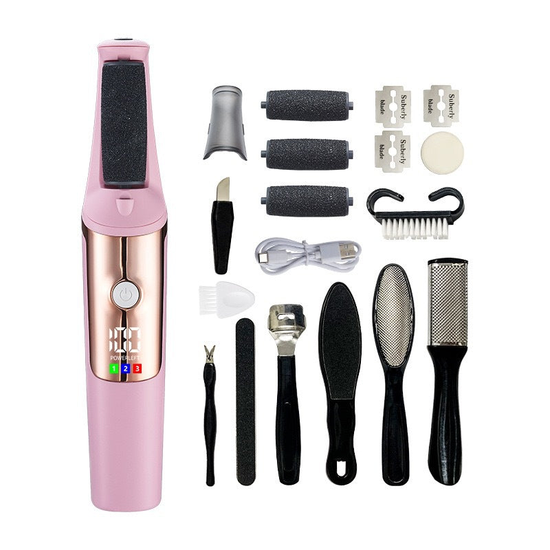 Automatic electric foot file - removes dead skin, calluses, and hard skin. electric pedicure tool with 3 speed settings. foot care device for callus removal, exfoliation, and washable design