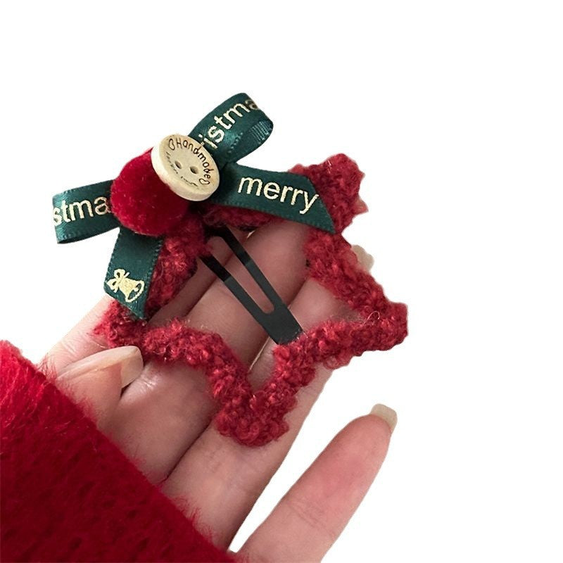 Red star hair clip for women, 2025 new year style, bangs clip, bow edge clip, hair styling tool, christmas hair accessory clip