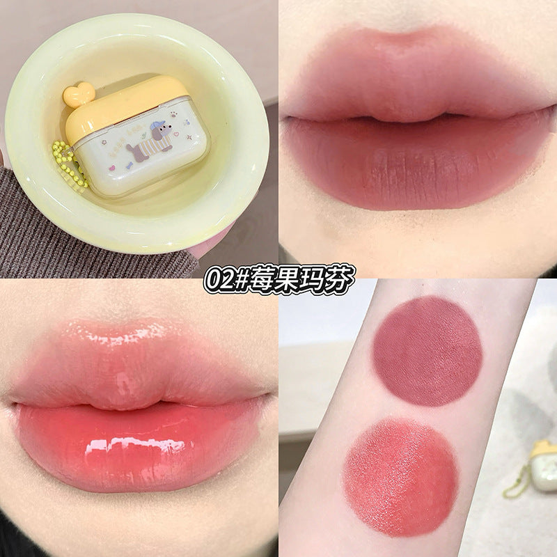 Gege bear bright velvet matte two-color lip glaze water-gloss mirror matte matte matte matte cup-resistant and non-fading lip mud