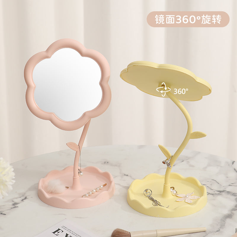 Flower portable mirror desktop dressing mirror home dormitory plastic storage for home sunflower makeup mirror