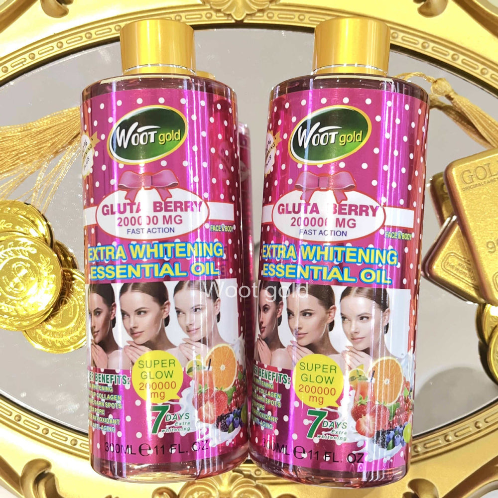 export glutathione skincare series: brightening oil, body lotion, face cream, bath salts, soap, and cleanser