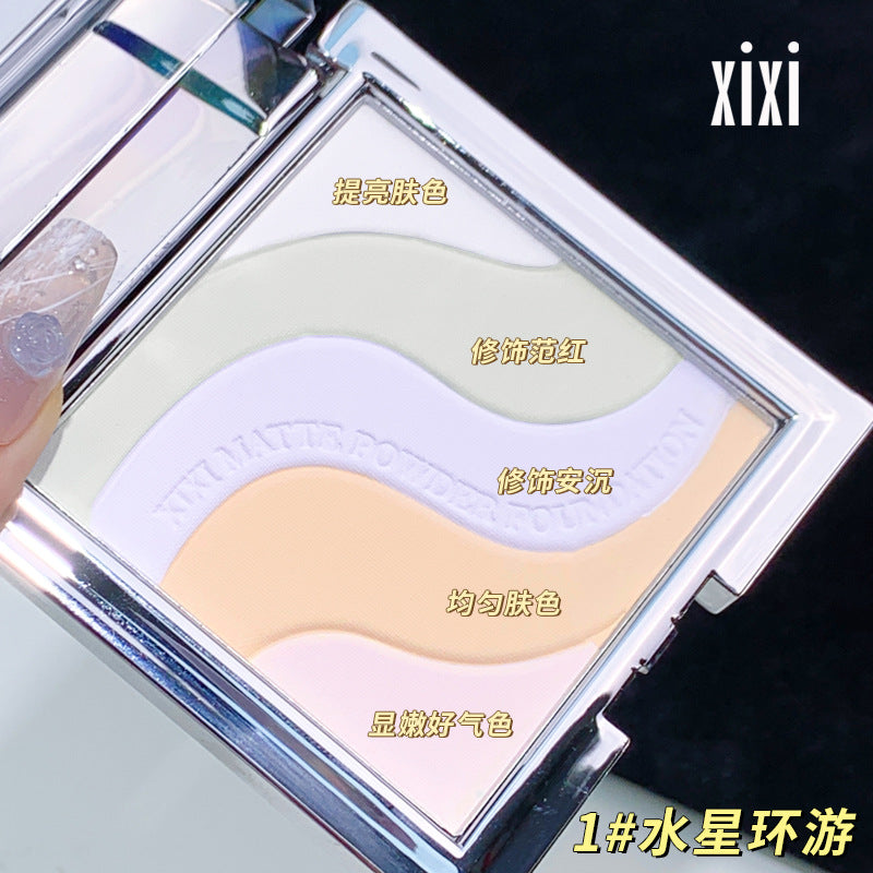 Xixi soft and flawless setting powder five-color powder to brighten skin tone, conceal blemishes, control oil, long-lasting waterproof, non-removing makeup