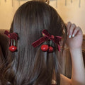 Artificial cherry velvet bow hair clip cute new versatile sweet rhinestone elegant side girl bangs clip
