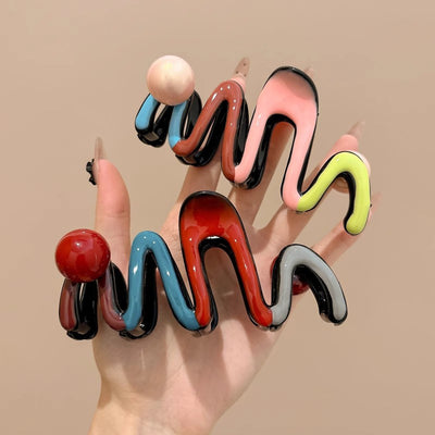 Contrast color wave pearl large clip hair clip fall and winterfashion shark clip 2024new arrivalclassy hair accessories wholesale