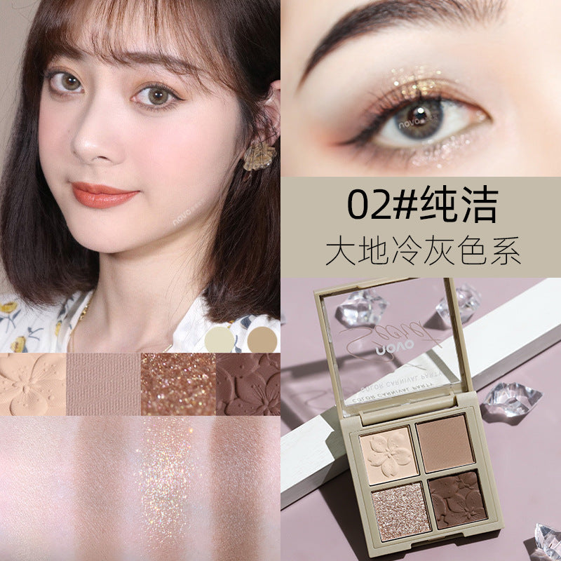 Novo sakura story eyeshadow palette - 4 colors, perfect for beginners, everyday light makeup, shimmer & matte, earth tones