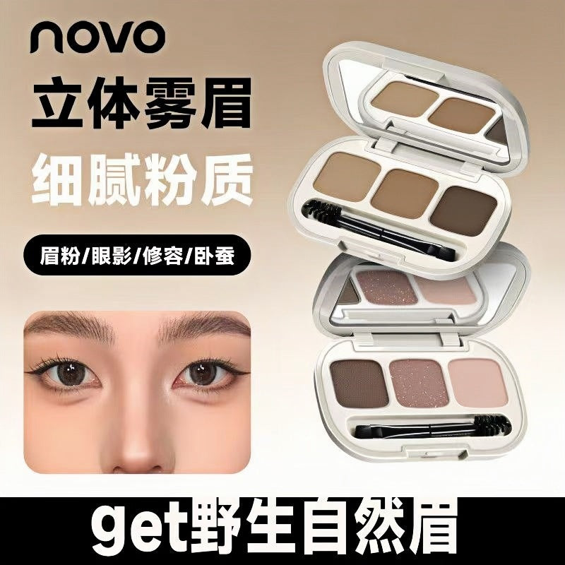 Novo monmon velvet mist three-color eyebrow powder waterproof sweat-proof long-lasting smudge-proof eyeliner & under-eye brightener 3-in-1 - beginner friendly
