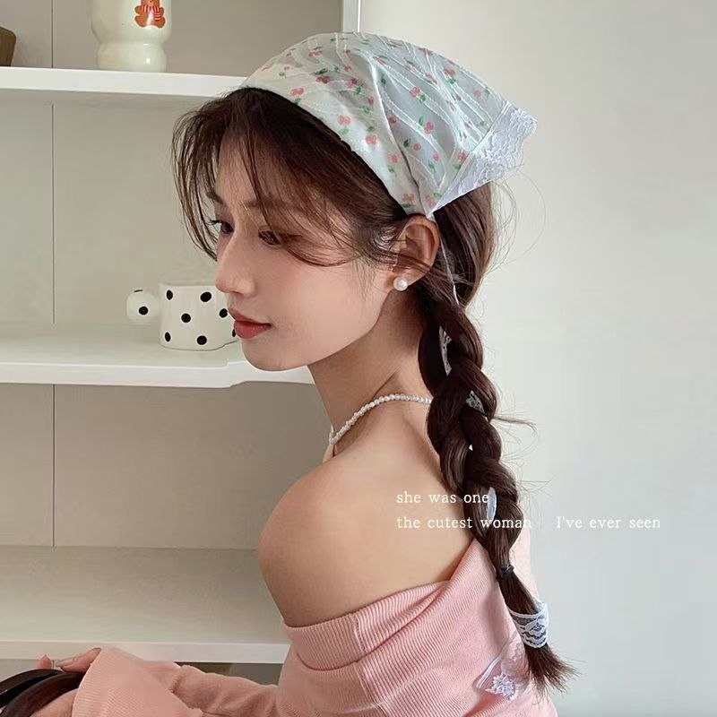 French lace triangle scarf women's retro decorative headscarf hairband mesh summer head wrap pastoral headband elegant hair accessories