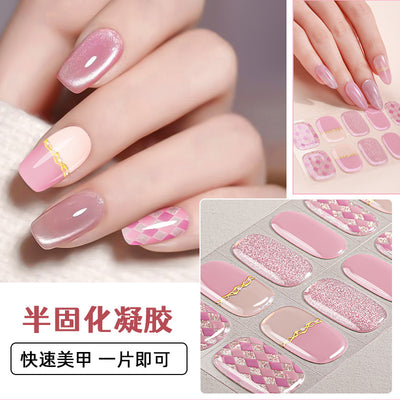 Zhengxiang cross-border gel manicure stickers cartoon cute waterproofgrids pattern flash japanese and korean uv half-baked nail stickers ins