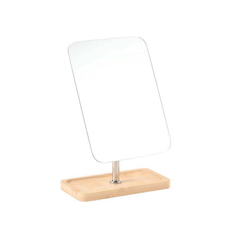 Bamboo wood storage makeup mirror wooden desktop home dressing mirror portable bedroom dormitory for home desktop mirror