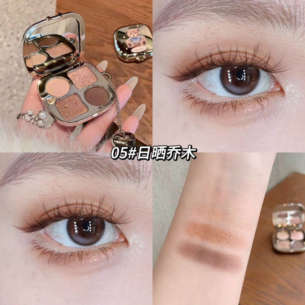 Kakashow light & shadow bear eyeshadow palette - 4 colors: shimmer, fine glitter, matte, waterproof, everyday earth tones