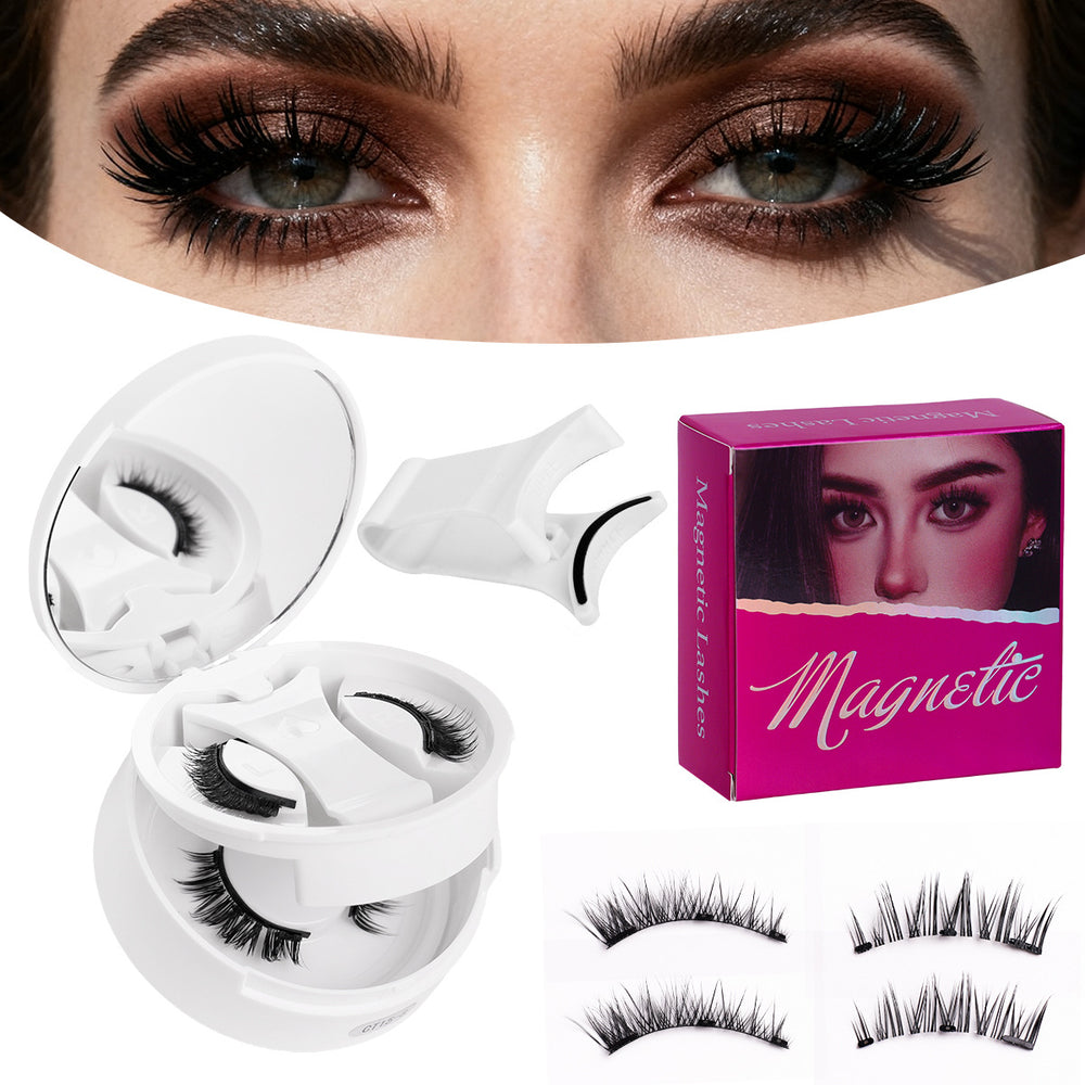 2 pairs magnetic false eyelashes portable set - new magnetic eyelashes natural european & american style full strip lashes