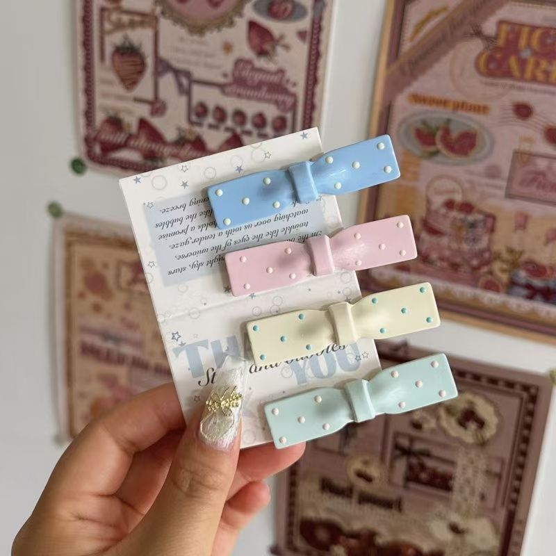 Cute milk blue polka dot bow hair clip bangs clip broken hair side clip girl forehead duckbill clip hair clip