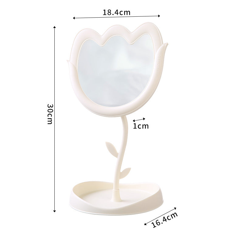 Tulip plastic makeup mirror storage home desktop glass mirror table light luxury rotatable home dressing mirror