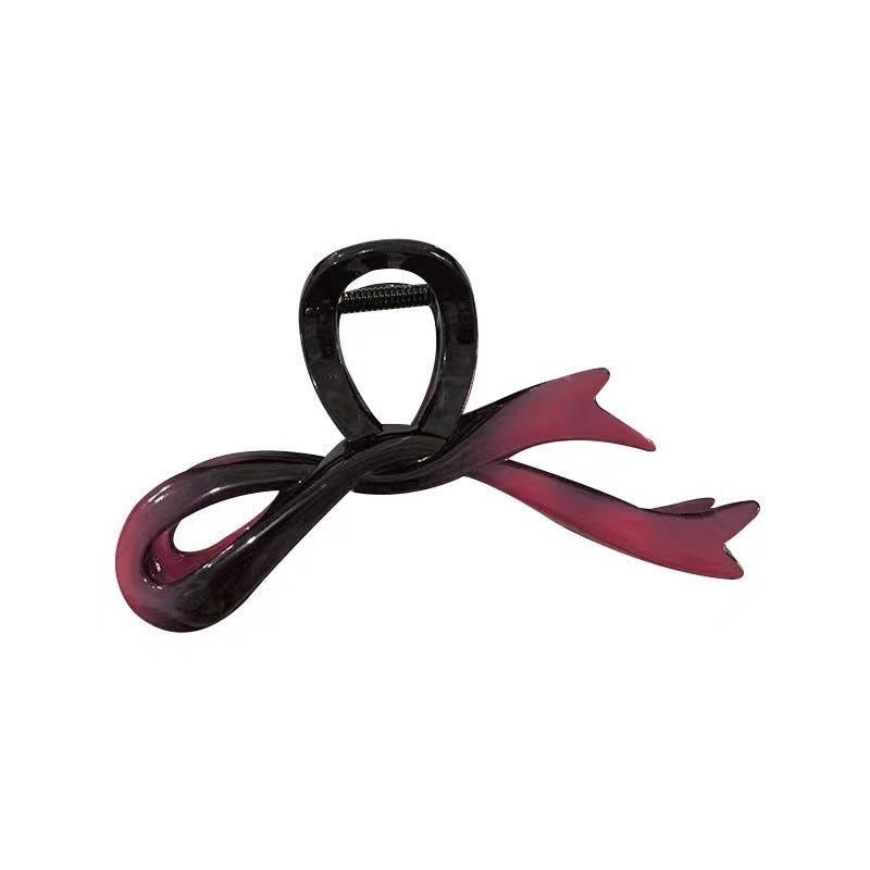 High-end gradient ribbon bow clip large headgear hair back head shark clip acrylic hair accessories for women