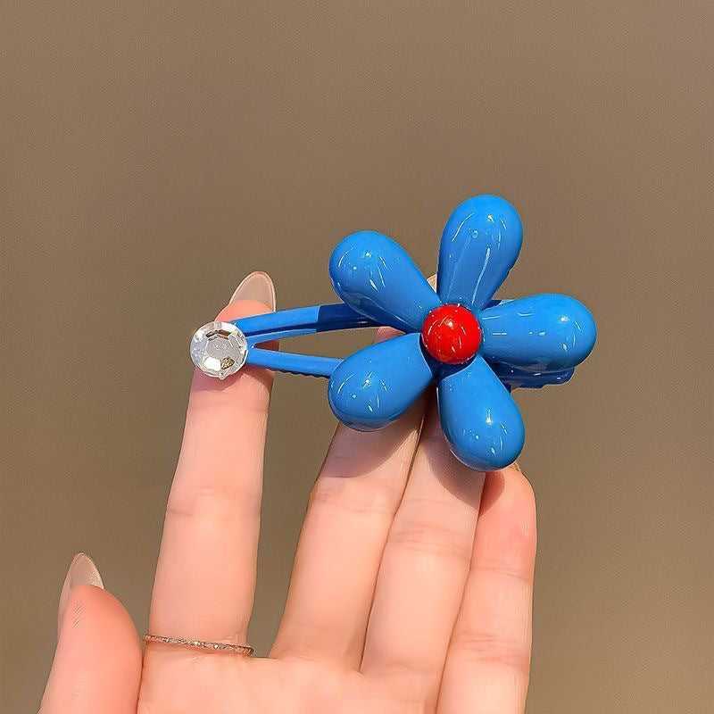 Korean dongdaemun new blue floral hair clip - side bangs duckbill clip - sweet & girly hair accessory