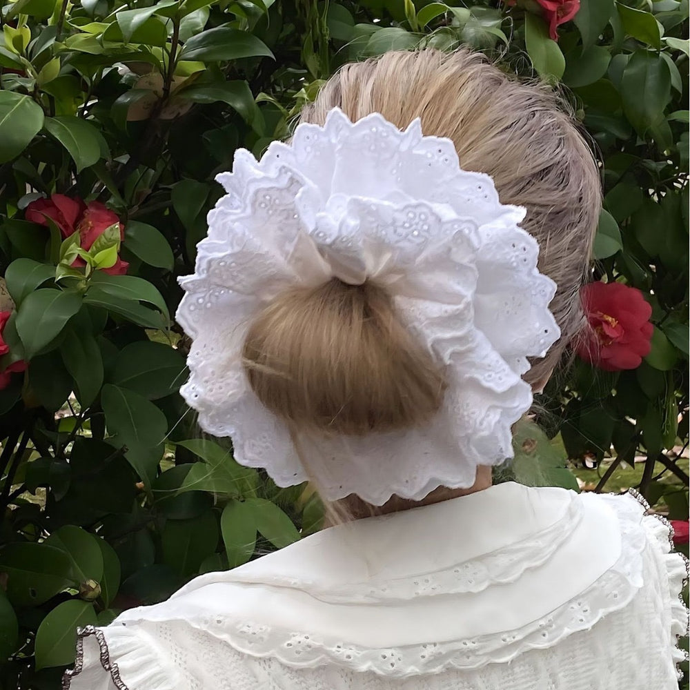Double-layer large lace scrunchie - french romantic hollow-out hair tie - lolita style hair accessory for women