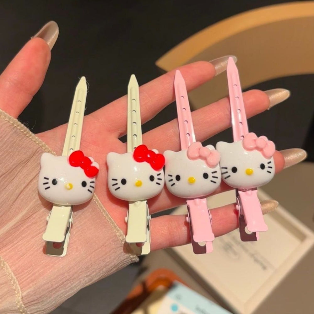 Cute pink cartoon cat hair clip for women, seamless one-word slot clip, side clip, side hair clip, makeup clip, headwear