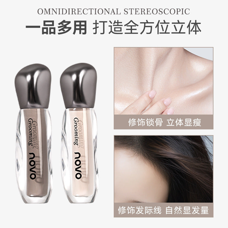 Novo shimmering light highlighting & contouring liquid - brightens face, dark circles, nose shadow, and matte highlight stick