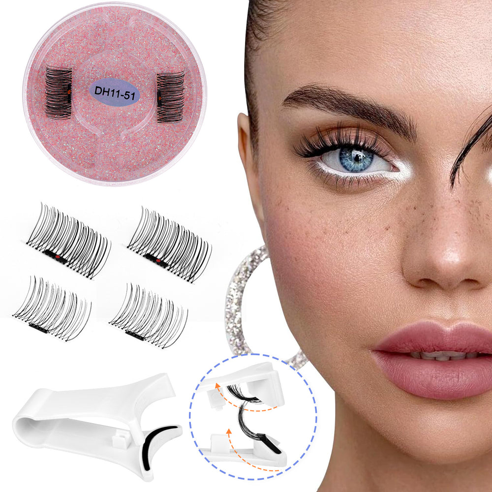 Pingdu magnetic false eyelashes all-in-one box cross-border fashion thick 2 pairs black stem eyelash curler set factory wholesale