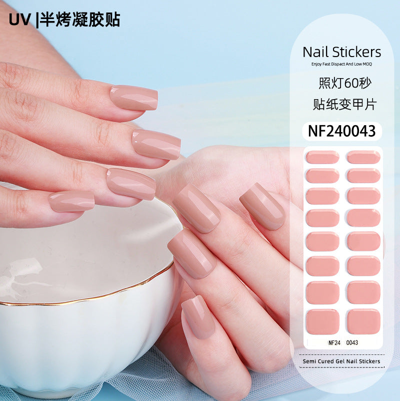 Zhengxiang custom gel nail stickers - solid color glitter, korean style uv light semi-cured nail stickers, waterproof, cross-border wholesale