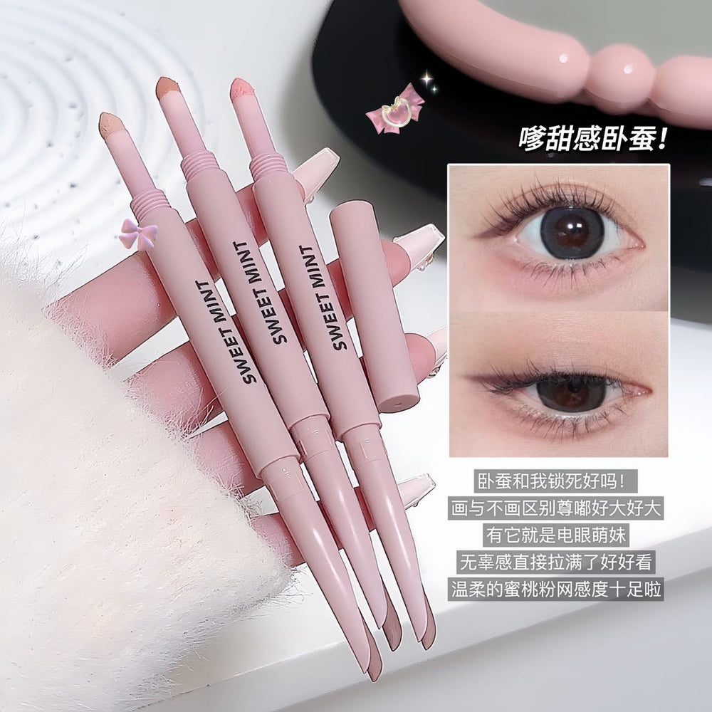 Sweet mint crescent double-ended under-eye brightening pen - 2-in-1 shadow & highlight, waterproof, sweat-proof, smudge-proof, lower eyelid application