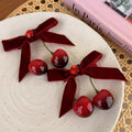 Artificial cherry velvet bow hair clip cute new versatile sweet rhinestone elegant side girl bangs clip