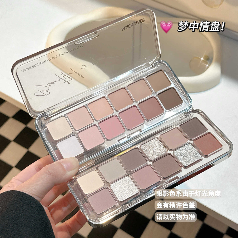 Mackandy 12-color eyeshadow palette - shimmer, matte, low-pigment korean-inspired pink, brown, and earth tones