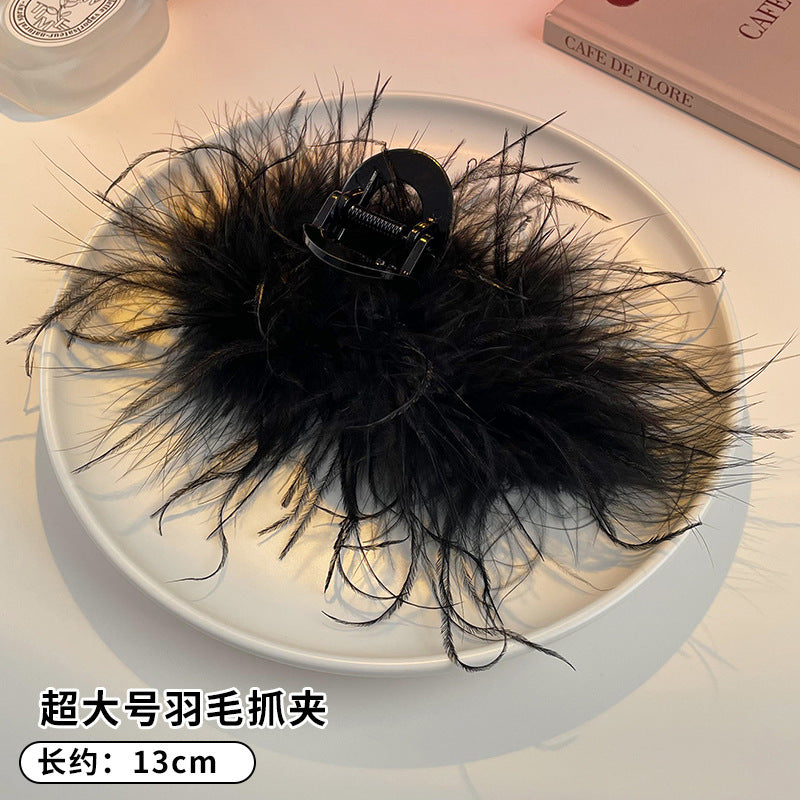 Shark clip fall and winter style feather clip classy sense ostrich hair clip back of head hair clip super fairy headwear