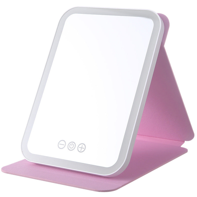 Led makeup mirror with light - portable, foldable, storage, home, dorm, desktop, household, travel, glass beauty mirror