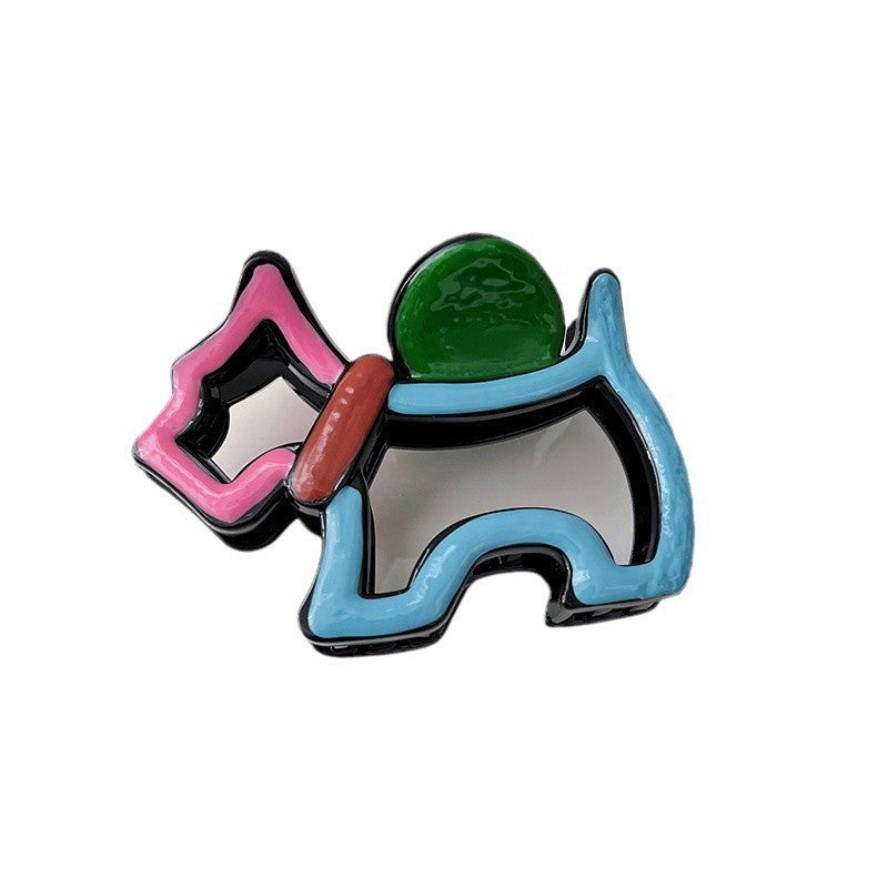 Liu yifei's same style dopamine cartoon puppy gripper for women's back of head hair clip cute color matching shark clip