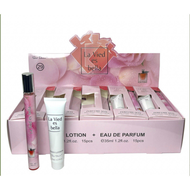 luxury perfume sample 35ml body lotion two-piece set, popular arabian women's perfume gift set