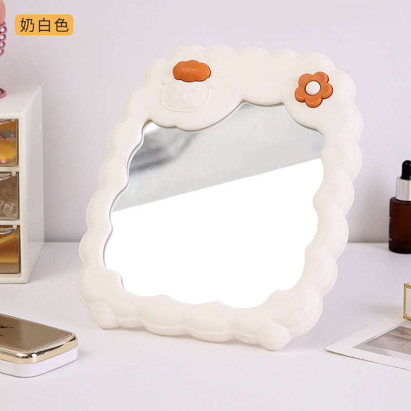 Cosmetic mirror plastic hd student dormitory storage mirror for home home cute flower mirror casual desktop mirror