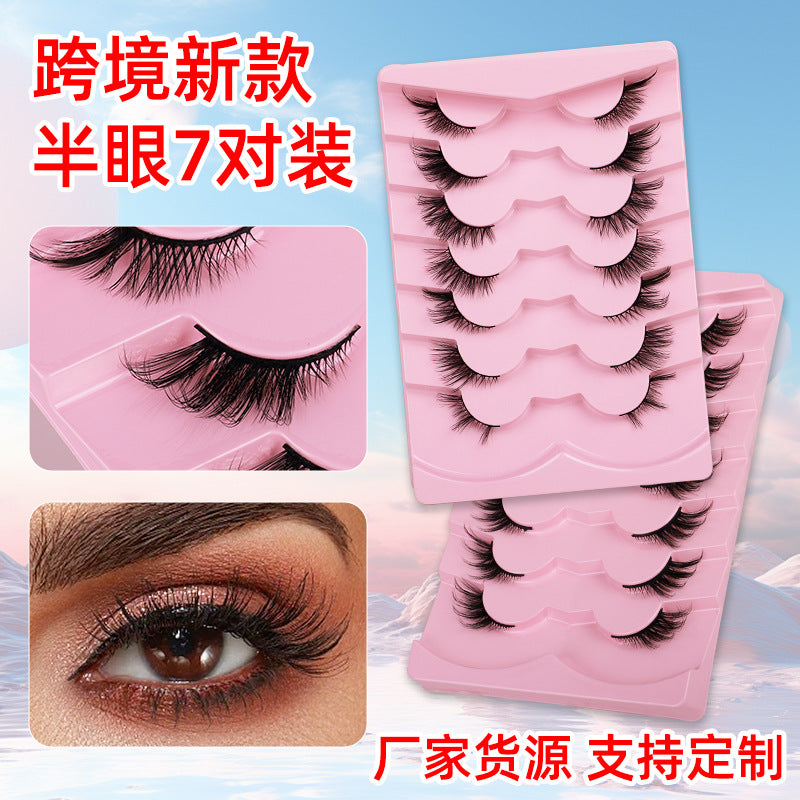 Export half-eye oblique flying style best selling elongated eye corners naturally enlarge both eyes sweet and cool style fox style fake eyelashes hard stem