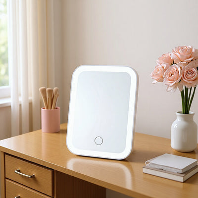 Led makeup mirror - tri-color lighting, square desktop tabletop, student dormitory, plastic storage, home & living, glass mirror