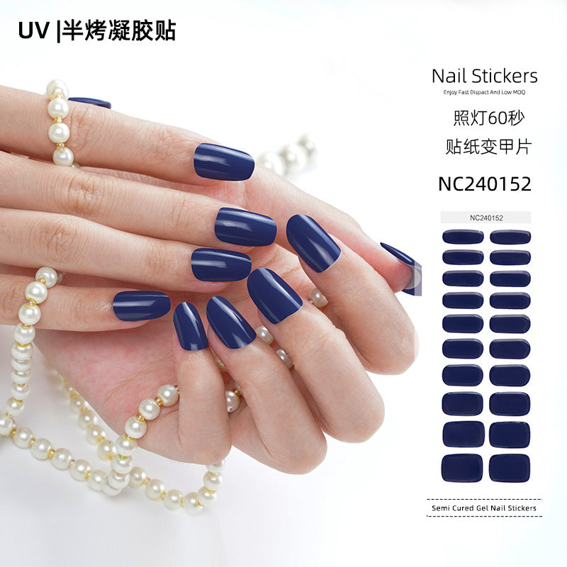 Zhengxiang custom gel nail stickers - solid color korean uv light therapy semi-cured nail stickers - waterproof cross-border wholesale