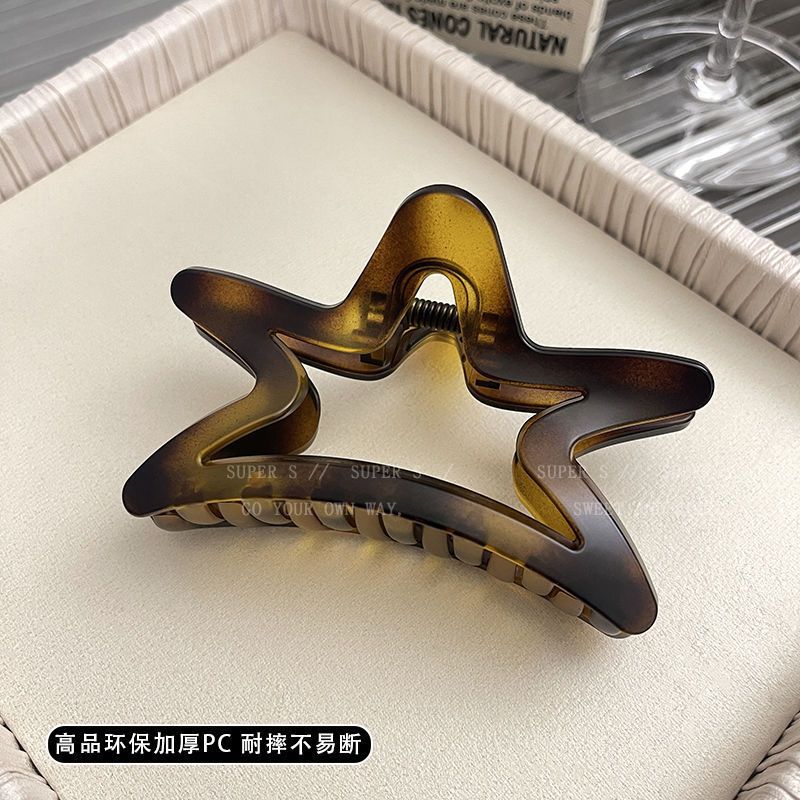 Hold firmly~ maillard amber brown five-pointed star gripper for women springnew arrival shark clip hair clip on the back of the head