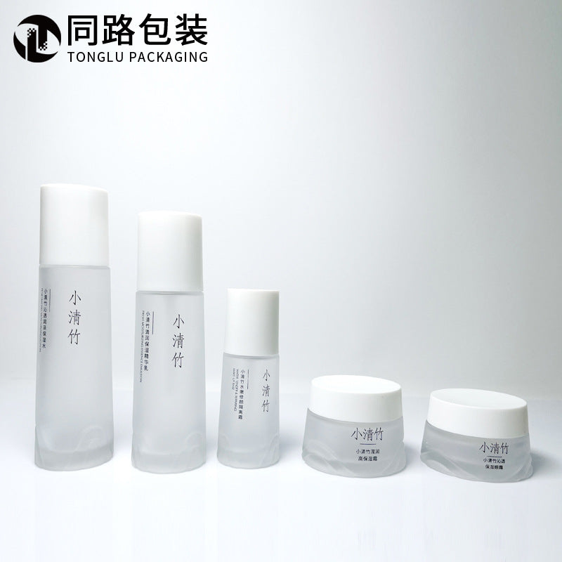New arrival skin care product packaging glass bottle frosted transparent glass suit bottle cosmetic cream bottle factory direct sale