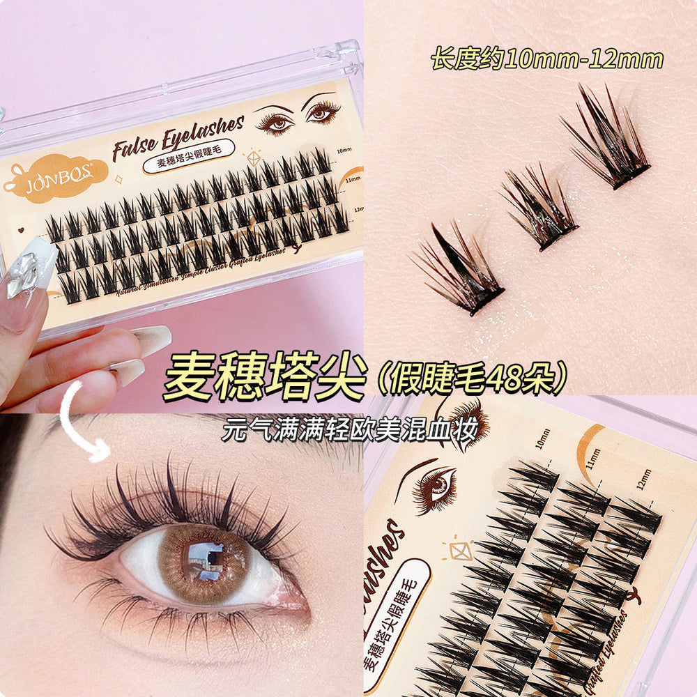 Jonbos lazy girl trilogy false eyelashes - natural & realistic sunflower, wheat stalk, and tower tip single cluster lashes (glue-on)