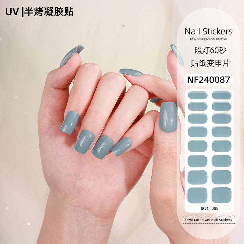 Zhengxiang factory custom gel nail stickers solid color uv light nail polish gel japanese and korean semi-cured nail stickers wholesale