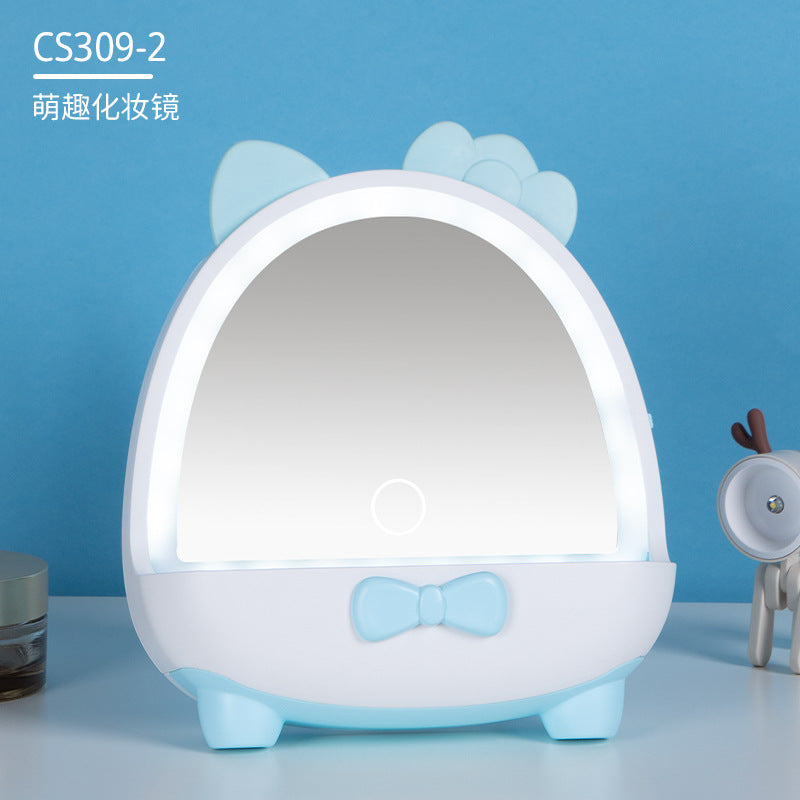 Cute makeup mirror portable mirror led rechargeable makeup mirror with light plastic storage home desktop home mirror