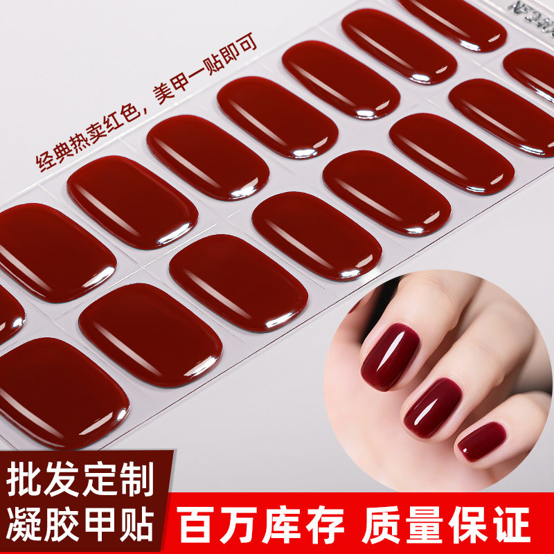 Zhengxiang cross-border fashion pure color gel manicure stickers waterproof flash uv light therapy semi-baked nail stickers full stickers personalized