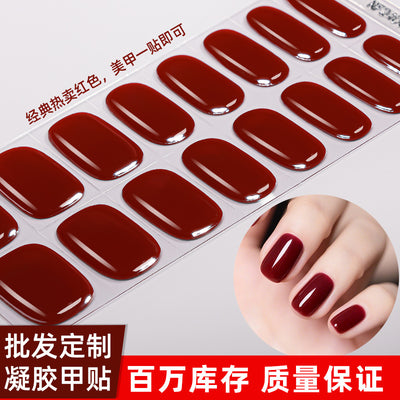 Zhengxiang cross-border fashion pure color gel manicure stickers waterproof flash uv light therapy semi-baked nail stickers full stickers personalized