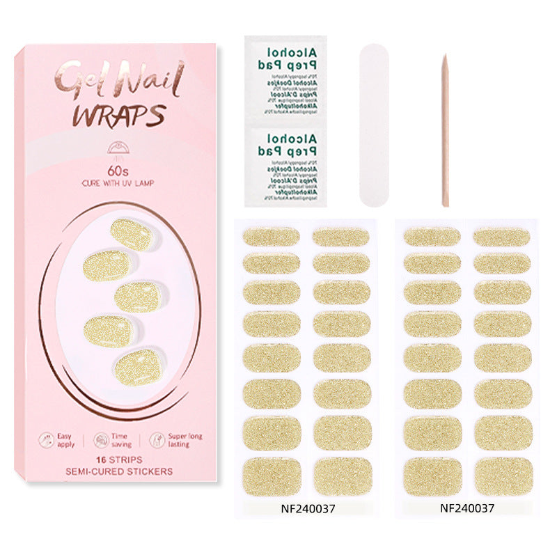 Zhengxiang gel nail art stickers pure color onion powder sequin waterproof 32 finger japanese and korean light hardening semi-baked nail stickers suit